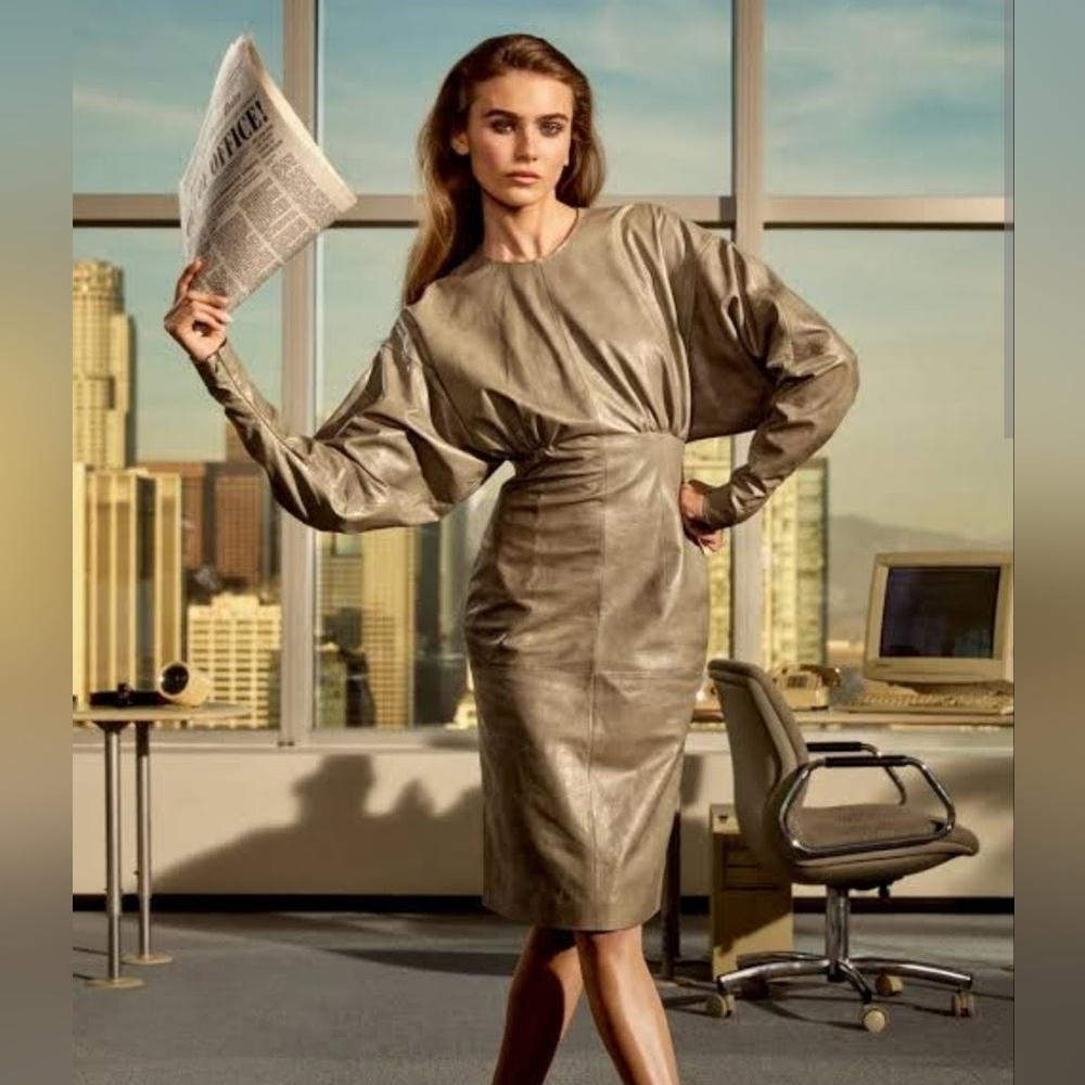 H&M Studio S/S25 Batwing Sleeved Grey Leather Dress NWT